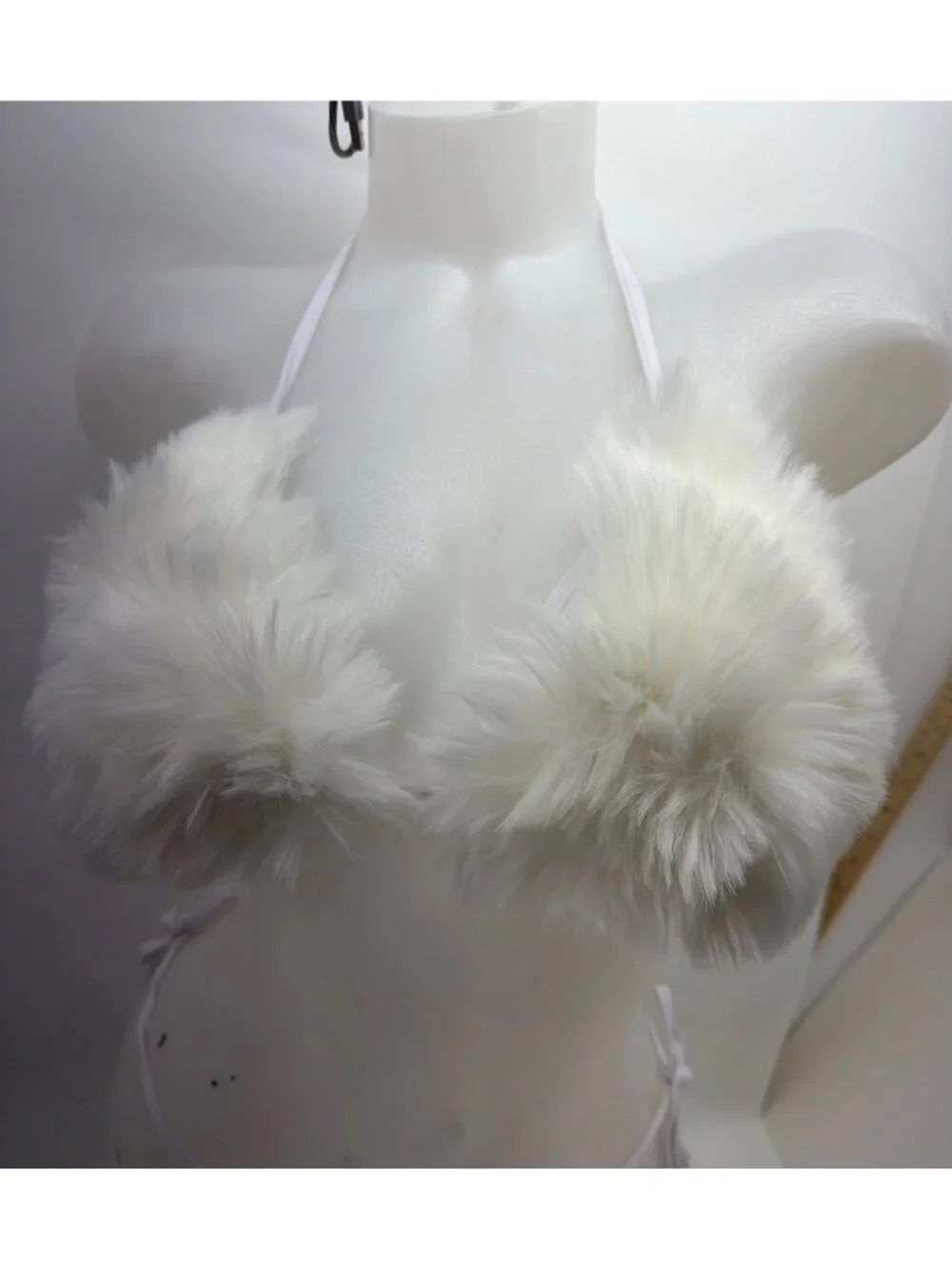 White Rave Faux Fur Two Piece Bikini Size OS